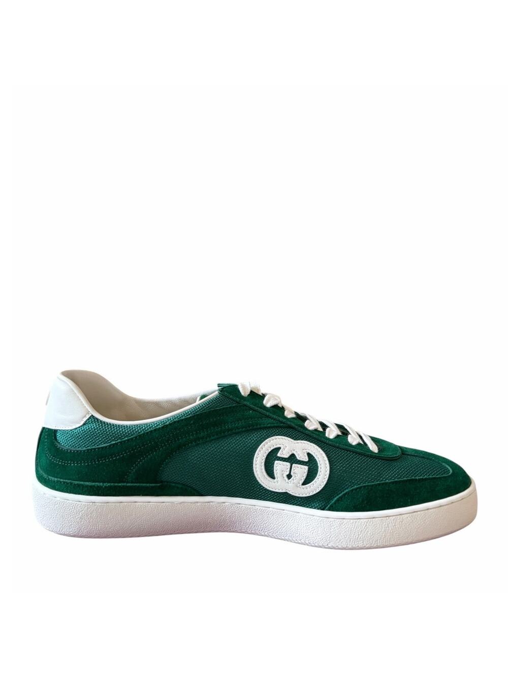 Gucci Mens G74 Interlocking G Sneakers Green Suede Low Top Size 12 US 12.5 New